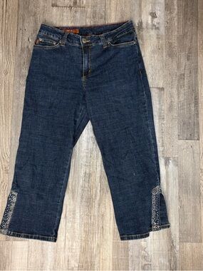 Y2K Embellished Dark Blue Ankle Crop Jeans - Women